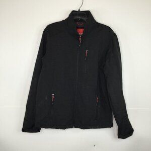 IZOD Jacket Men Medium Black Zipper Pockets Long Sleeve Full Zip Fleece Lining